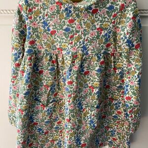 Mini Boden Cream Floral Long-Sleeve Tee with Red, Blue & Pink Blooms